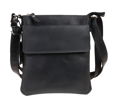 Кожаная мужская сумка через плечо тонкая XF - Черная 776 фото