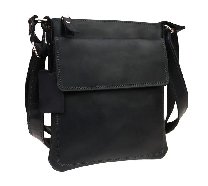 Кожаная мужская сумка через плечо тонкая XF - Черная 776 фото