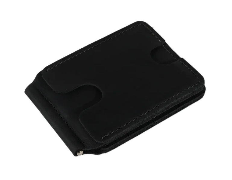 Шкіряний гаманець з затиском Simple - Чорний 744 фото
