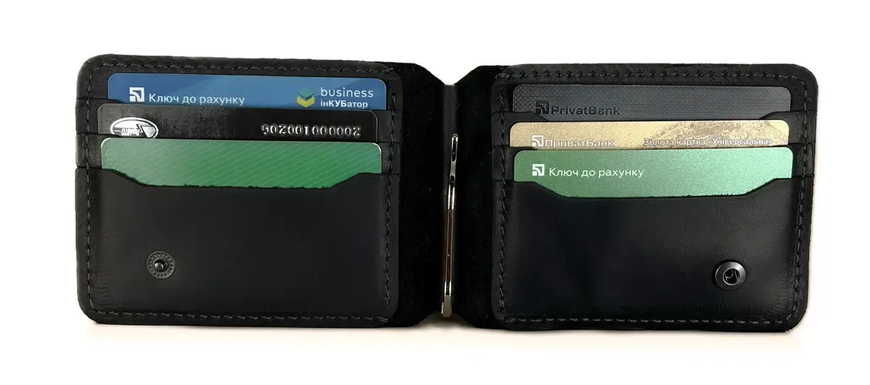 Шкіряний гаманець з затиском Double - Чорний 745 фото